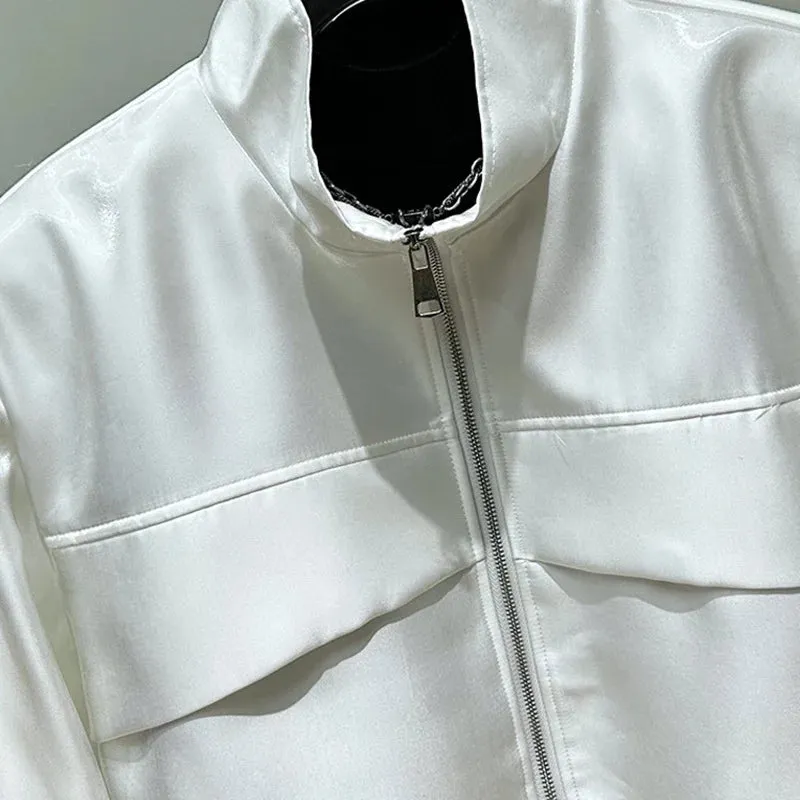 Solid Collar Stand Zipper Jacket