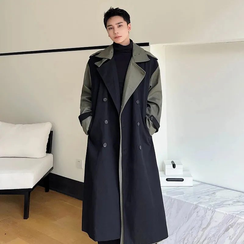 Solid Color Patchwork Double Breasted Coat