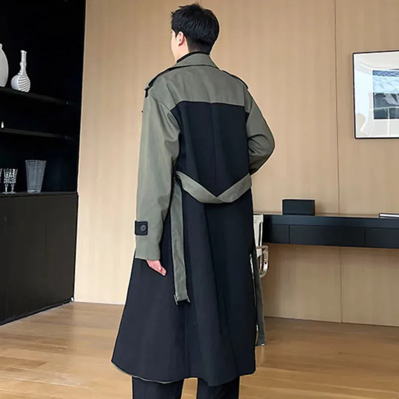 Solid Color Patchwork Double Breasted Coat