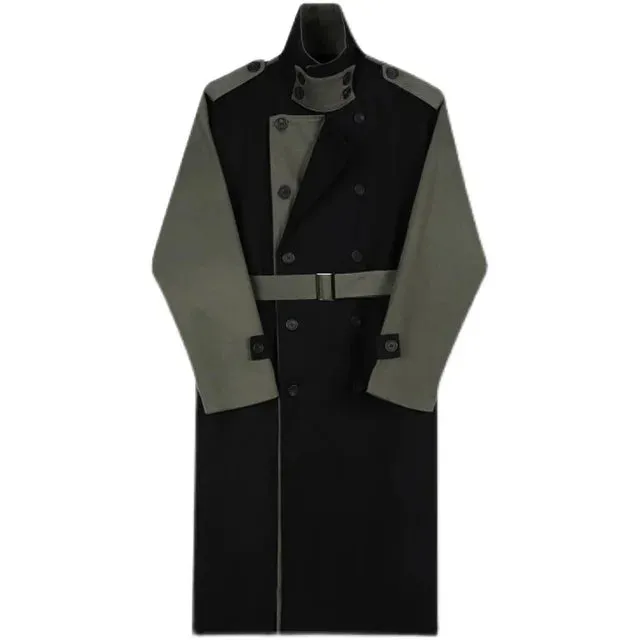 Solid Color Patchwork Double Breasted Coat