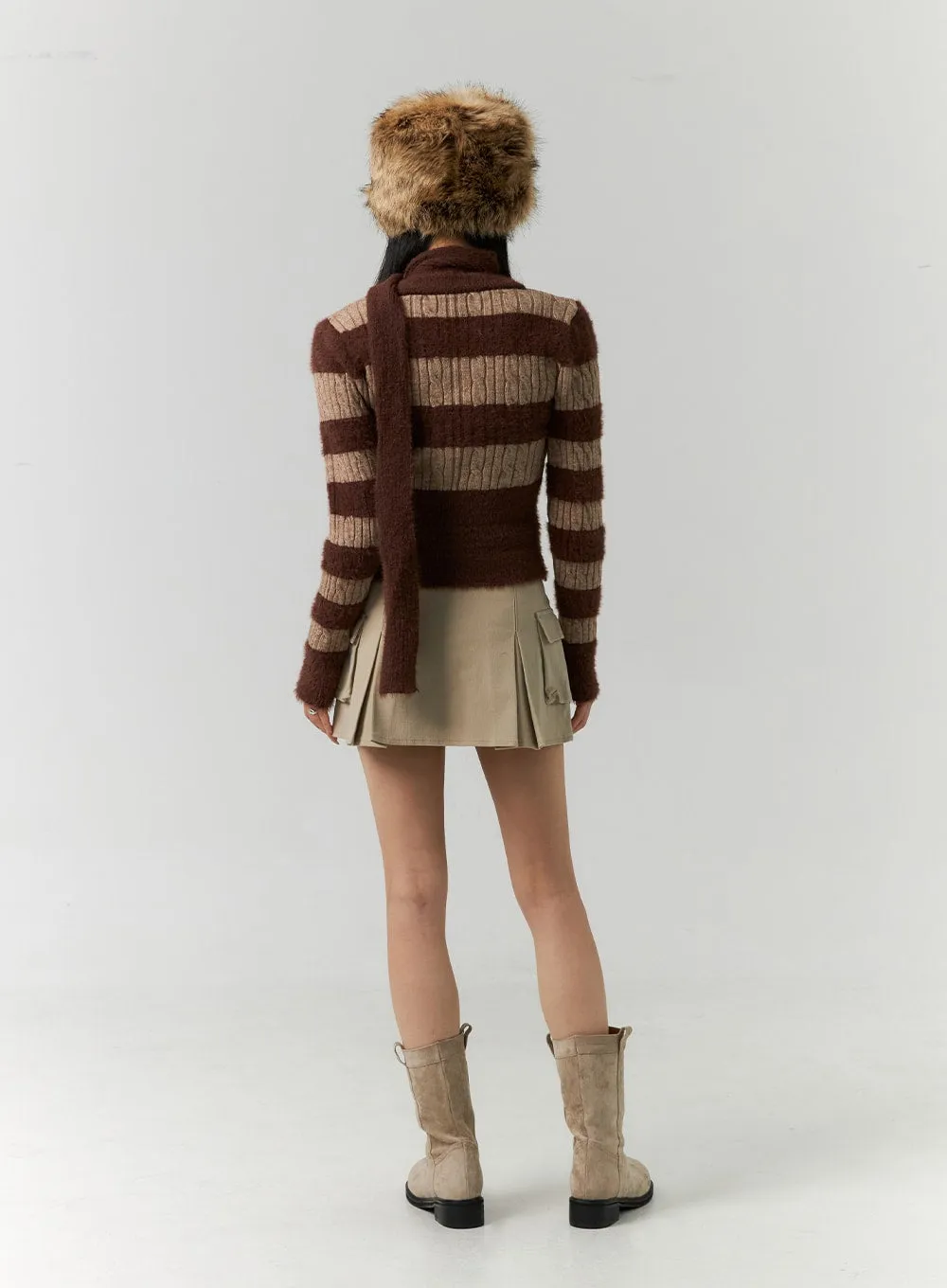 Stripe V-Neck Sweater with Scarf CN317