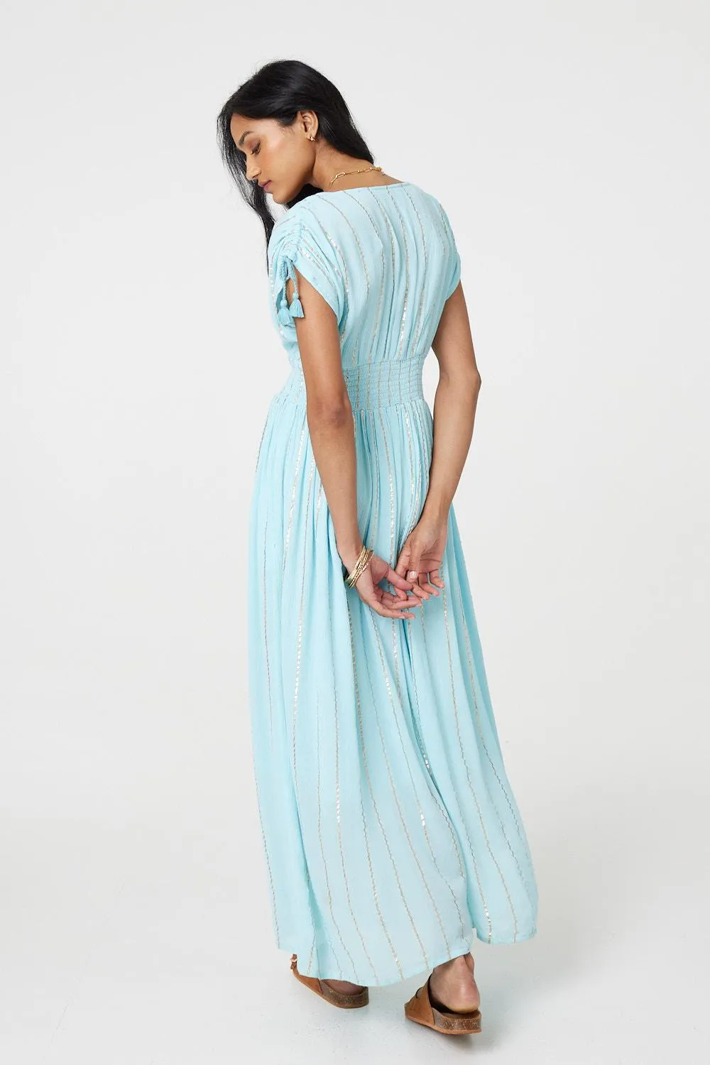 Striped Cap Sleeve Empire Maxi Dress