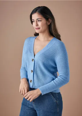 Uimi Crop Merino Wool Cardigan Bluebird