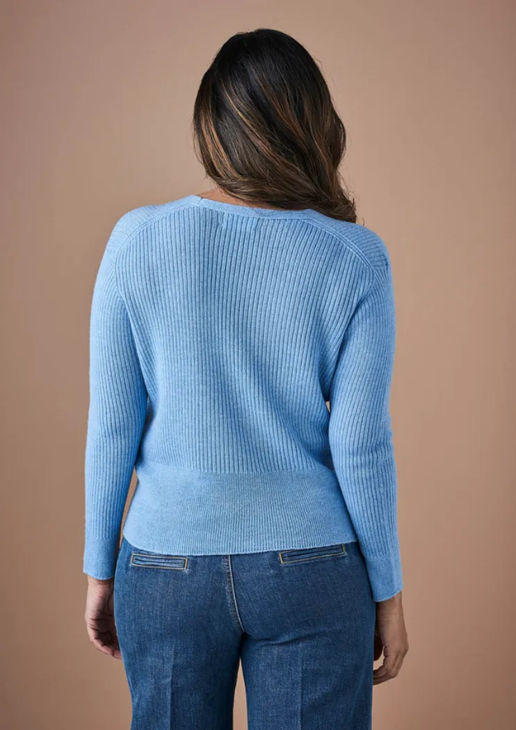 Uimi Crop Merino Wool Cardigan Bluebird