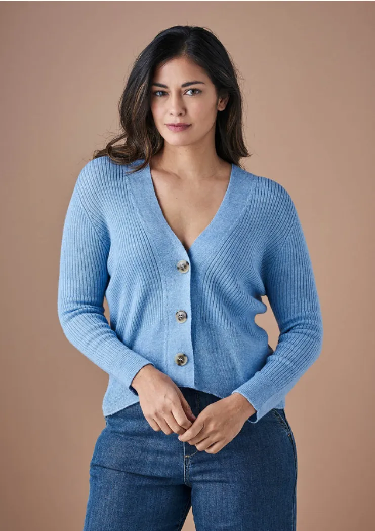 Uimi Crop Merino Wool Cardigan Bluebird