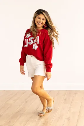 USA on Red Crop Sweatshirt