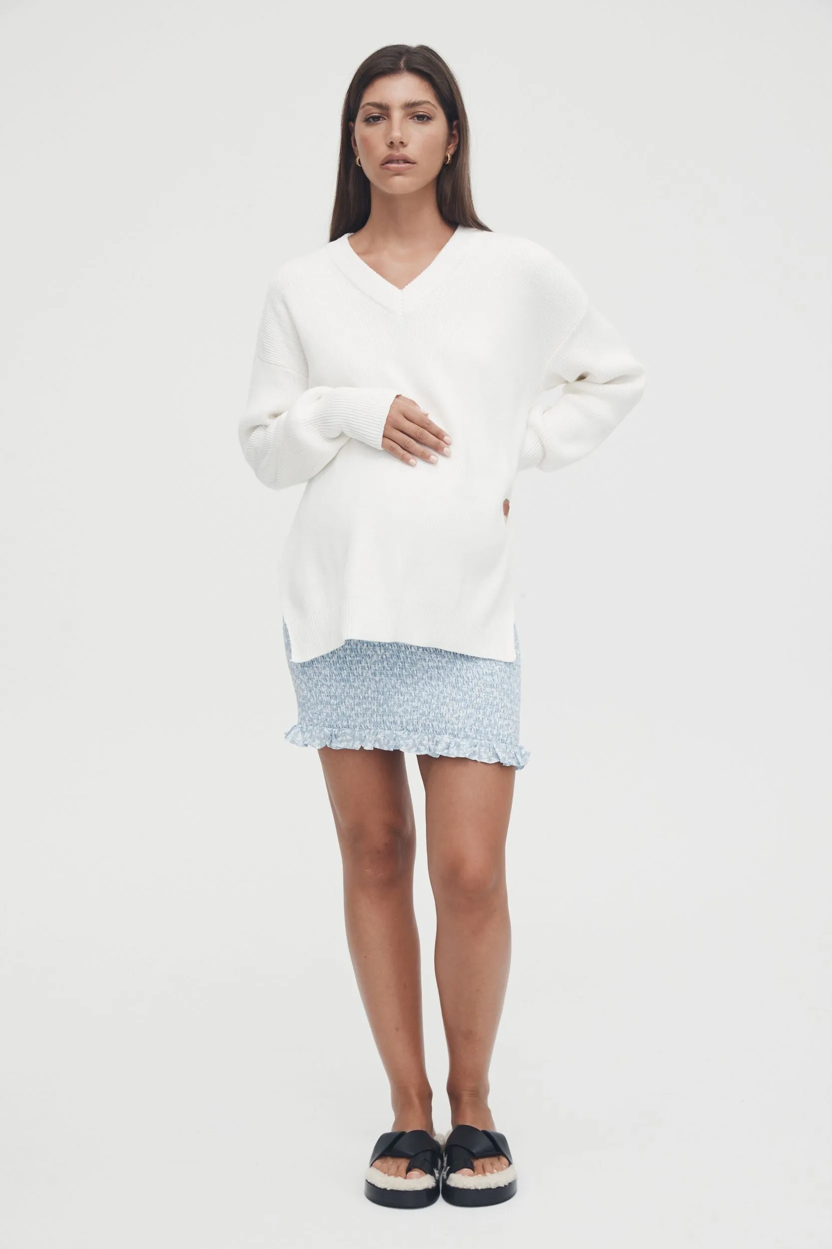 V Neck Knit Jumper (Off White) - FINAL SALE