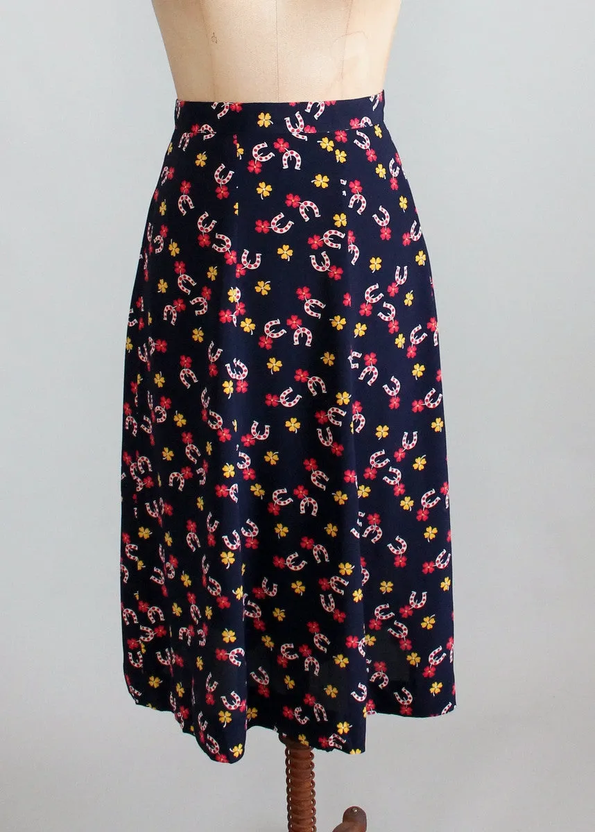 Vintage 1940s Lucky Girl Novelty Print Rayon Dress Suit