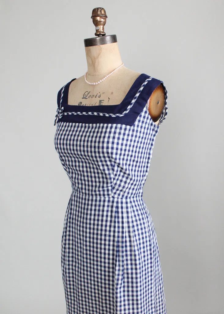 Vintage 1950s Navy and White Gingham Sundress and Peplum Jacket