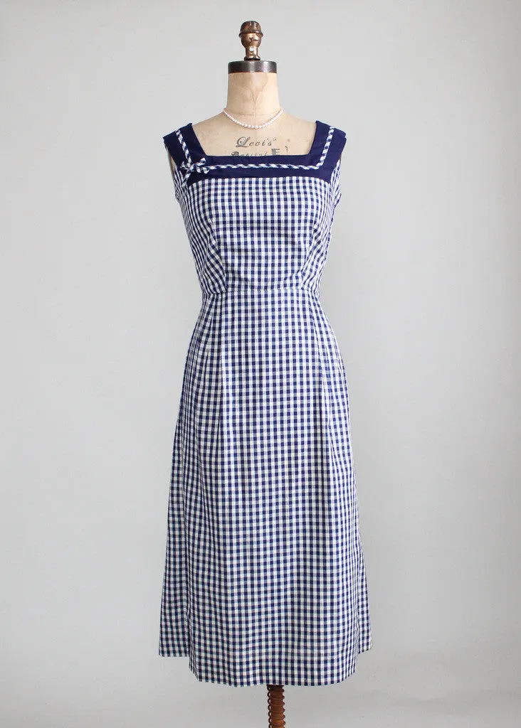 Vintage 1950s Navy and White Gingham Sundress and Peplum Jacket