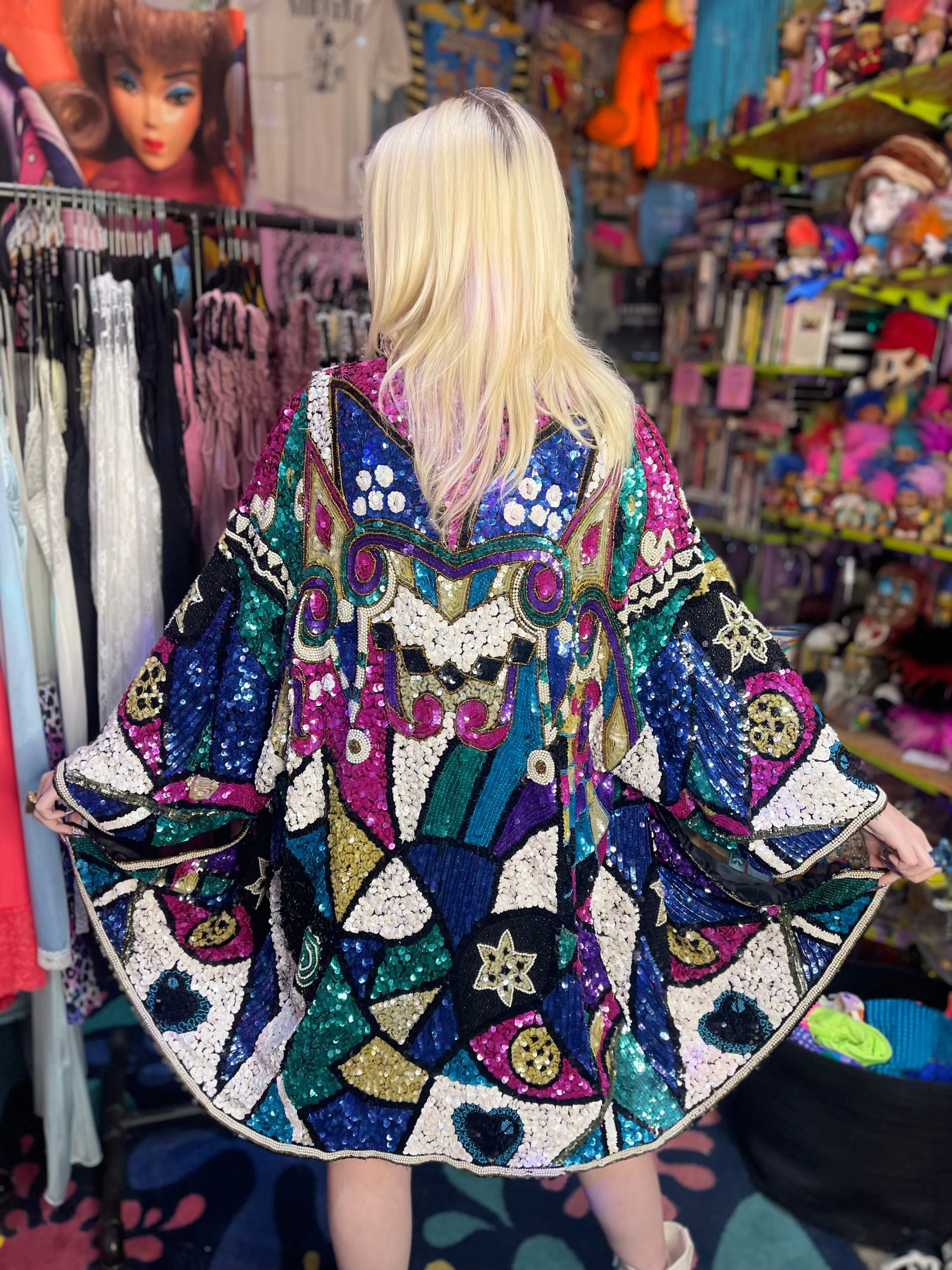 Vintage 80s Sequin Encrusted Kimono Jacket