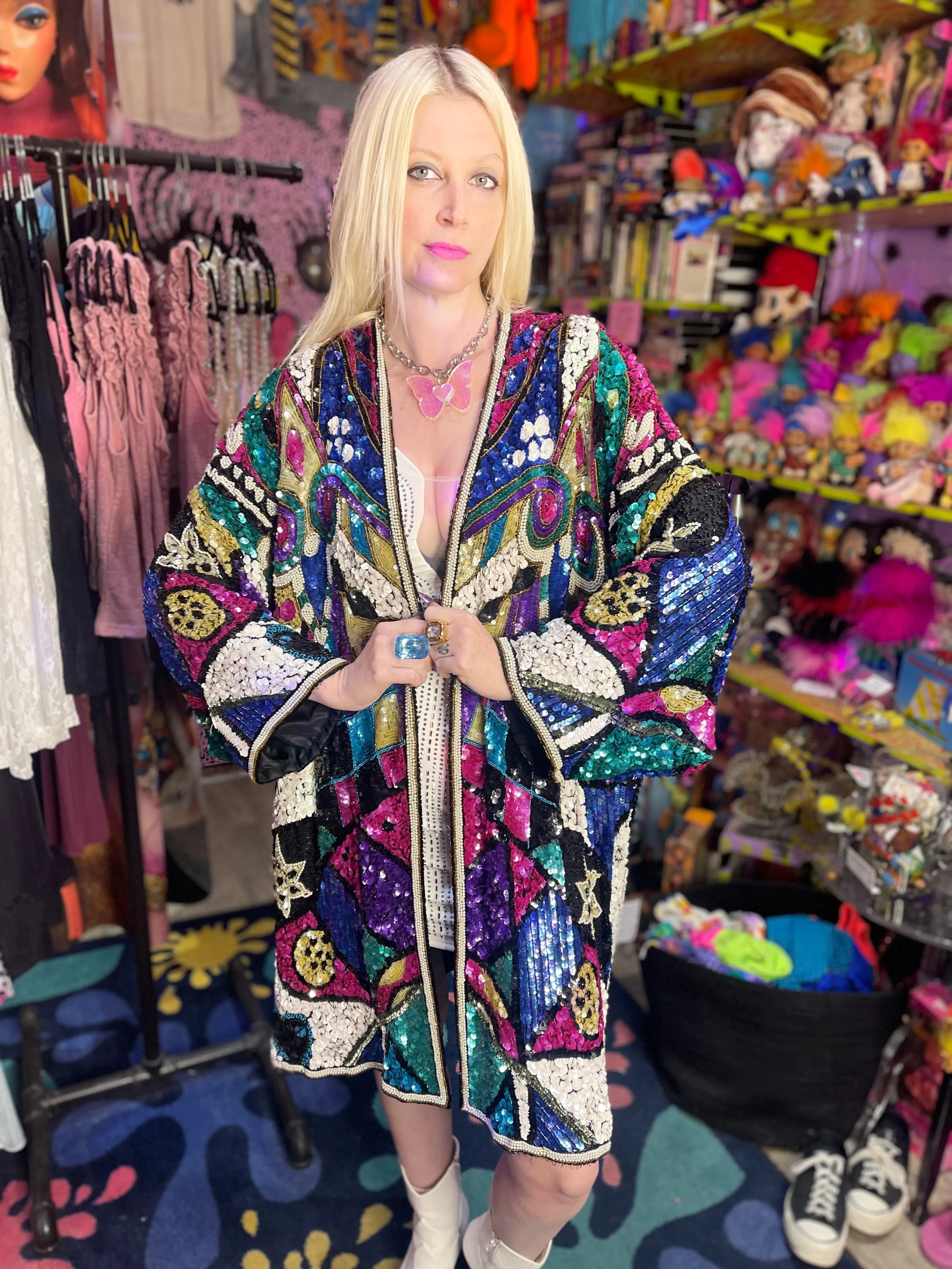 Vintage 80s Sequin Encrusted Kimono Jacket