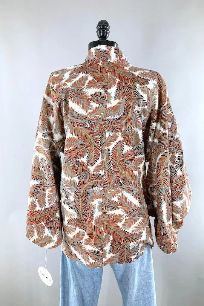 Vintage Fall Feathers Silk Kimono Cardigan