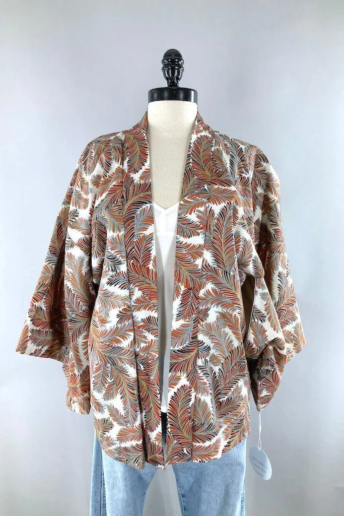 Vintage Fall Feathers Silk Kimono Cardigan