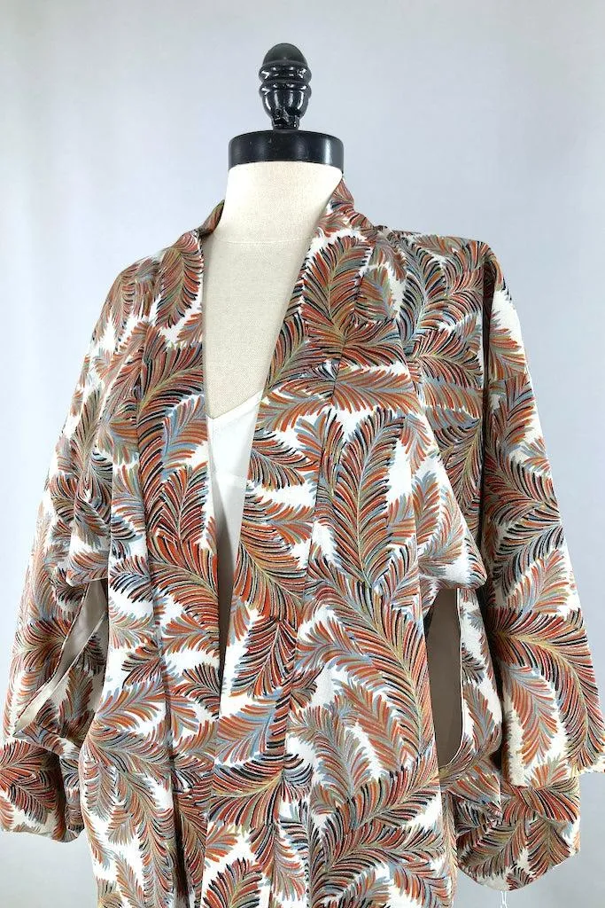 Vintage Fall Feathers Silk Kimono Cardigan