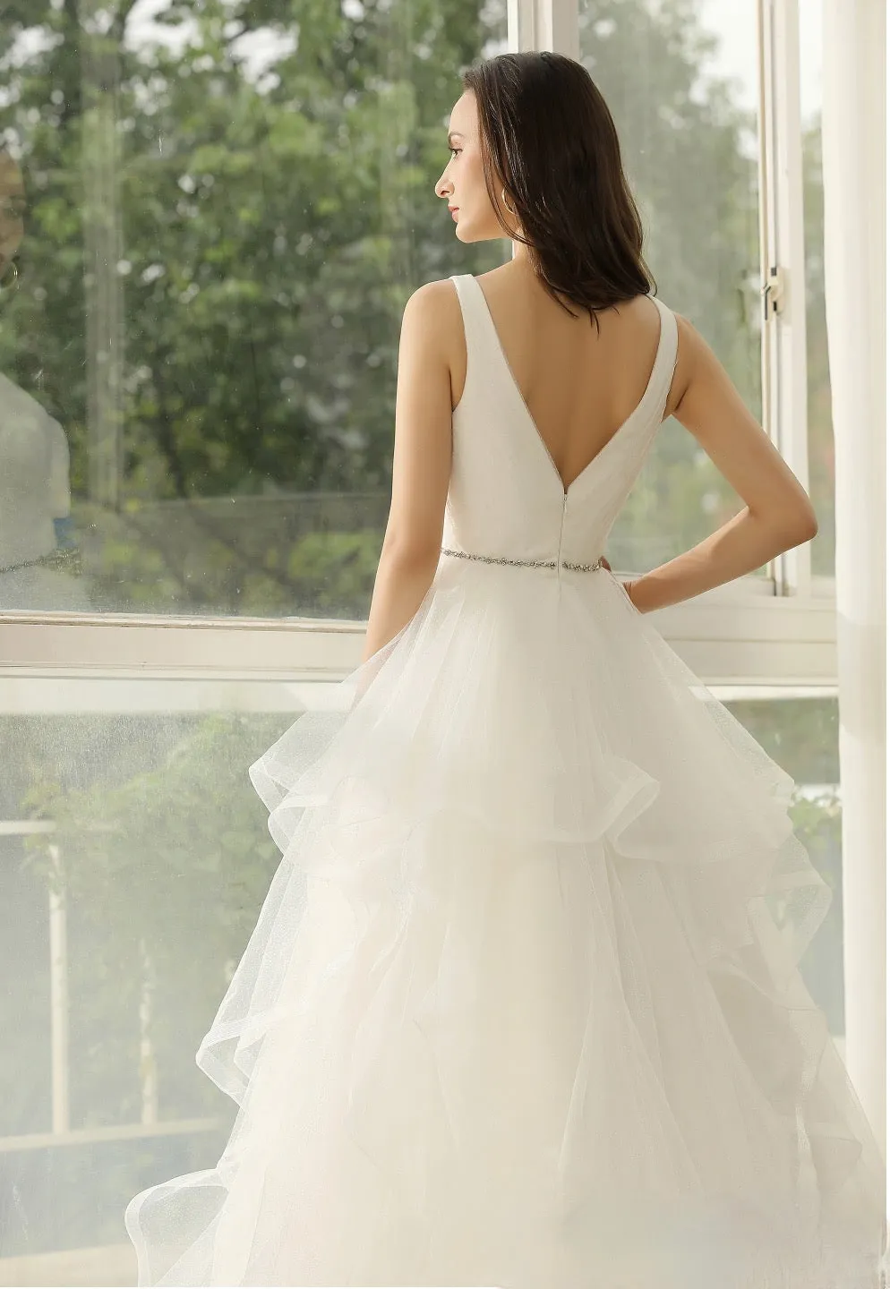 Wedding Dress In Ruffed Glitter Tulle With Princess Silhouette