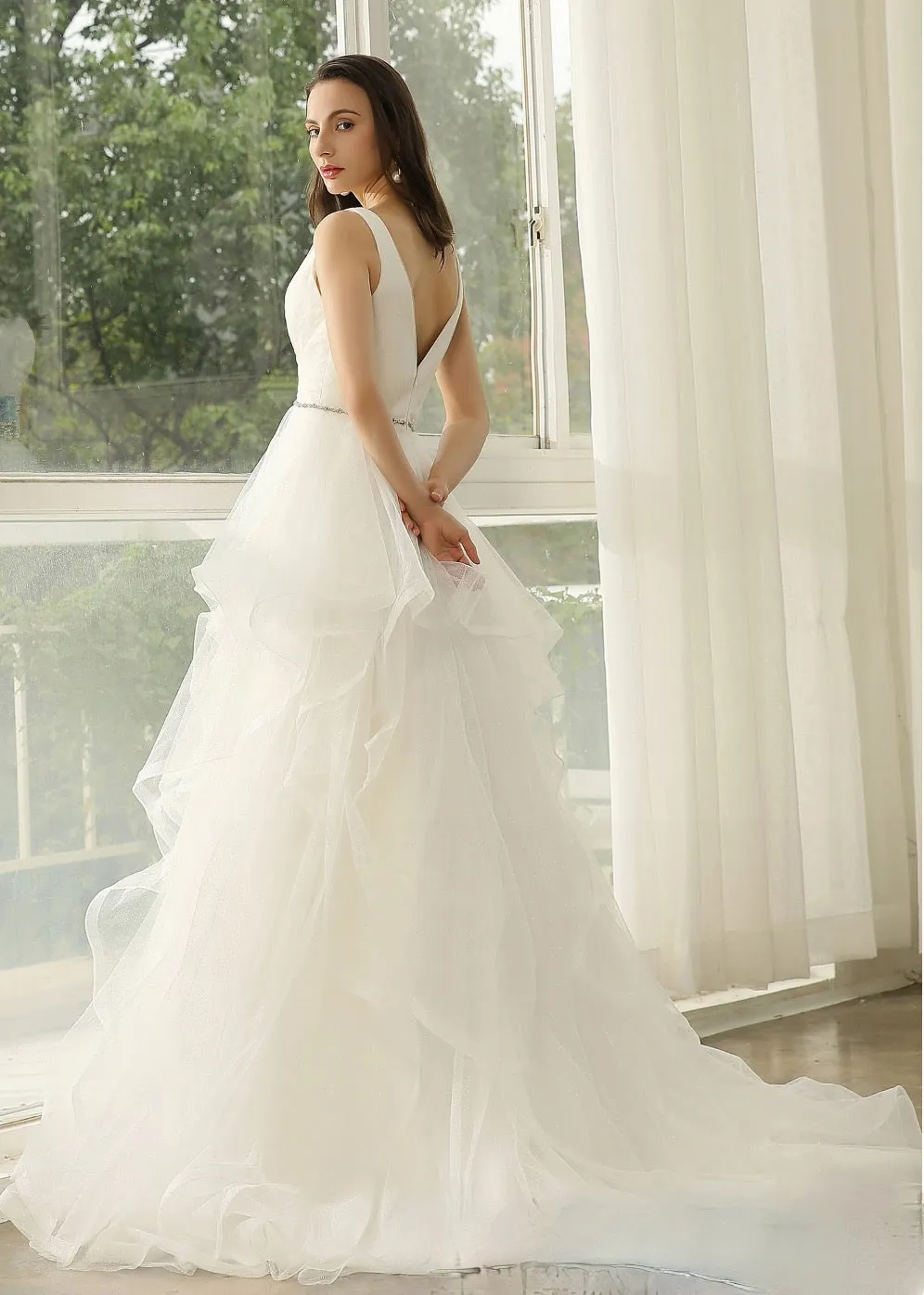 Wedding Dress In Ruffed Glitter Tulle With Princess Silhouette