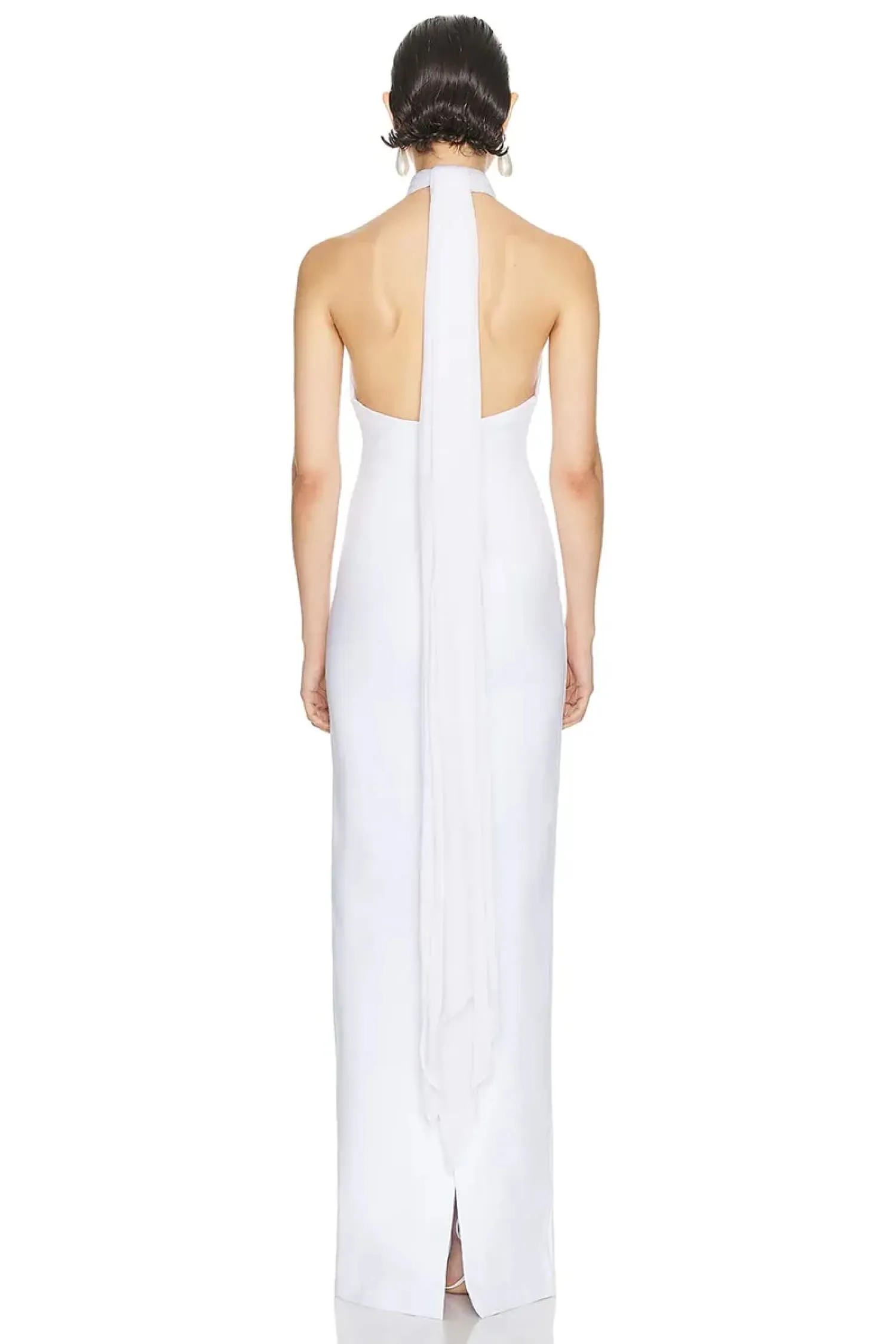 White Backless Plunge Backless Maxi Dress