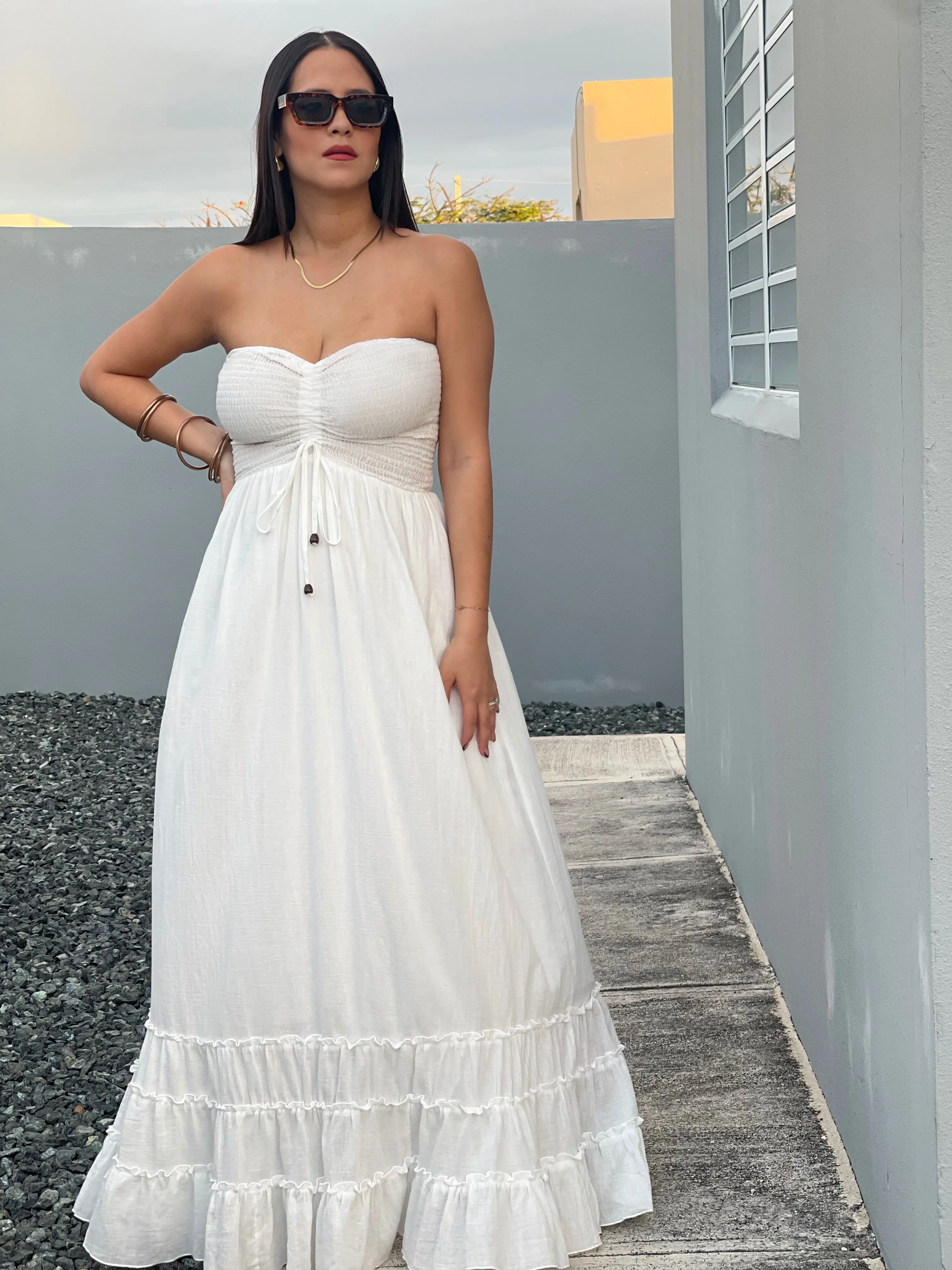 White Strapless Maxi Dress