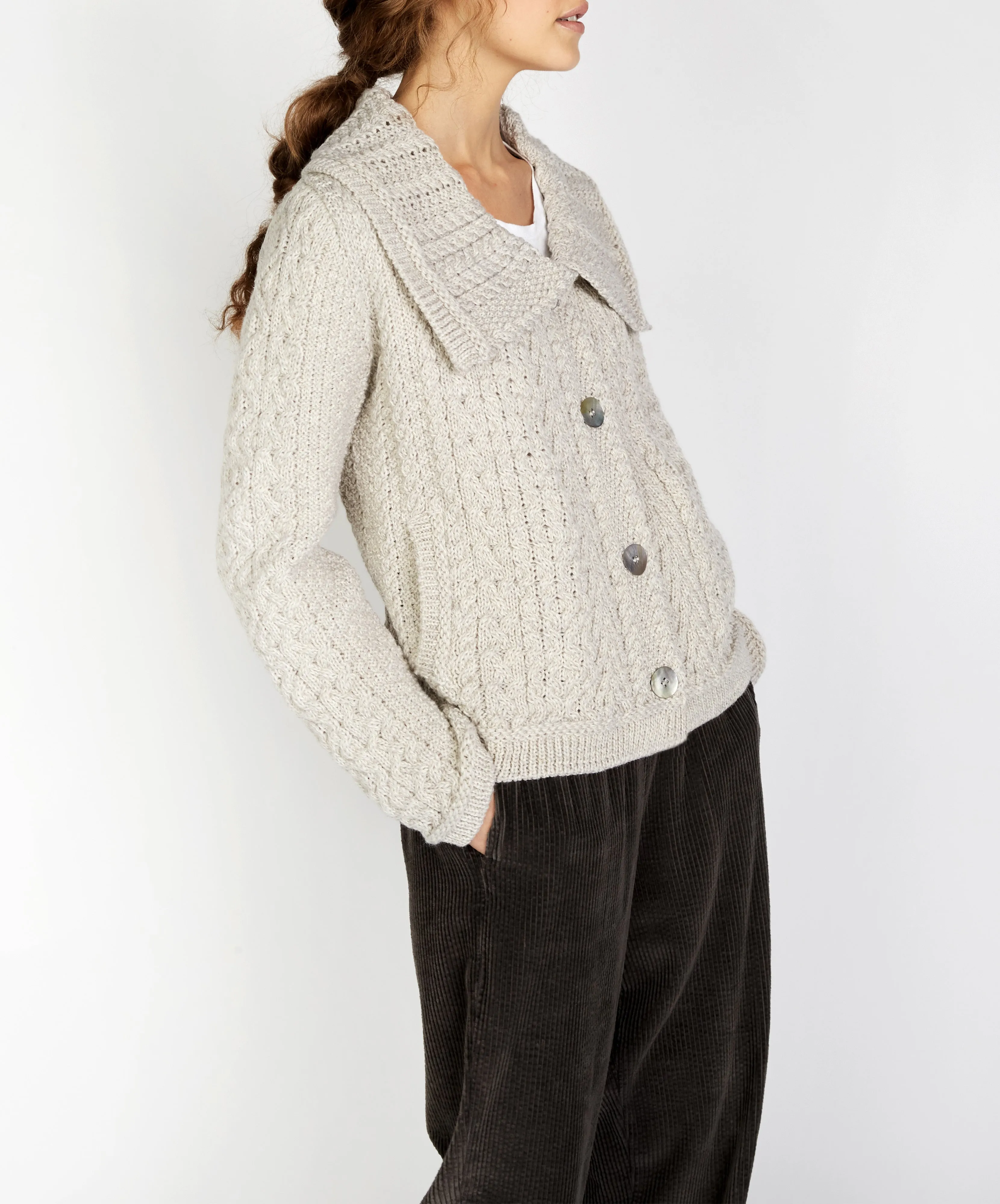 Willow Cropped Aran Cardigan Silver Marl