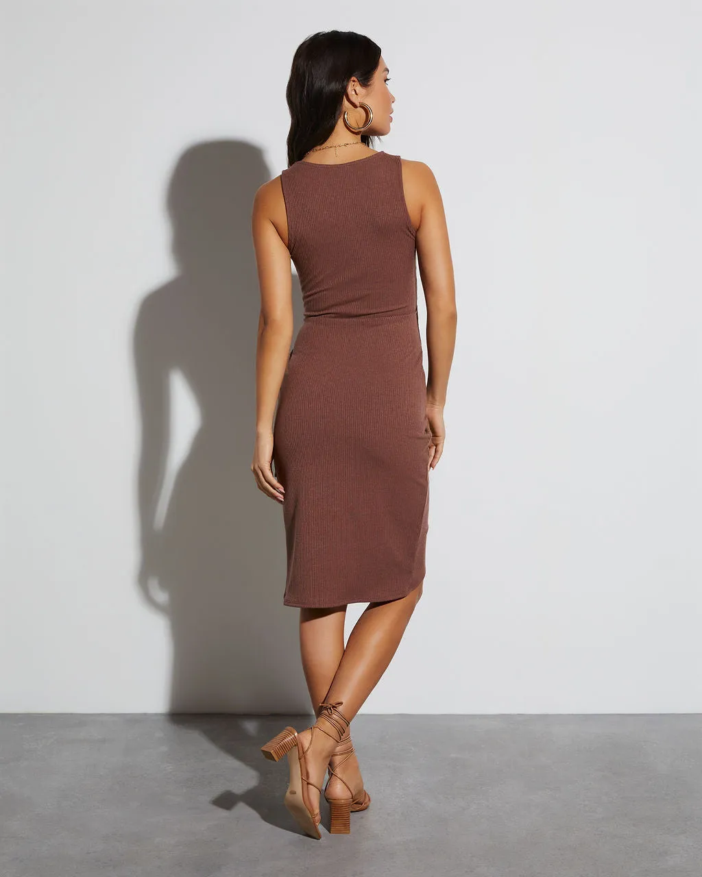 Wilmer Ribbed Front Tie Midi Dress