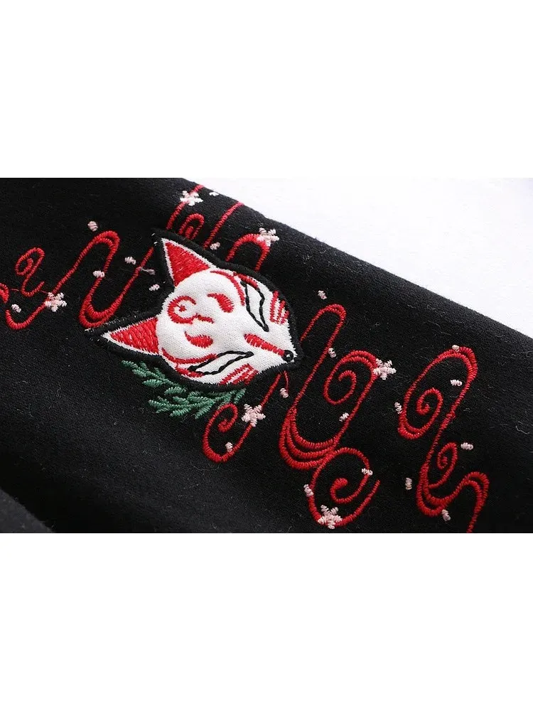 Women Hoodies Fleece Thick Cute Fox Embroidery Winter Autumn  Pullovers Jumpers Japanese Hooded