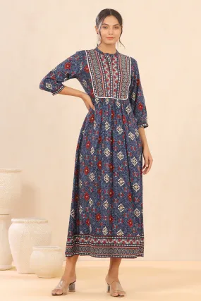 Women Indigo Liva Printed Dress