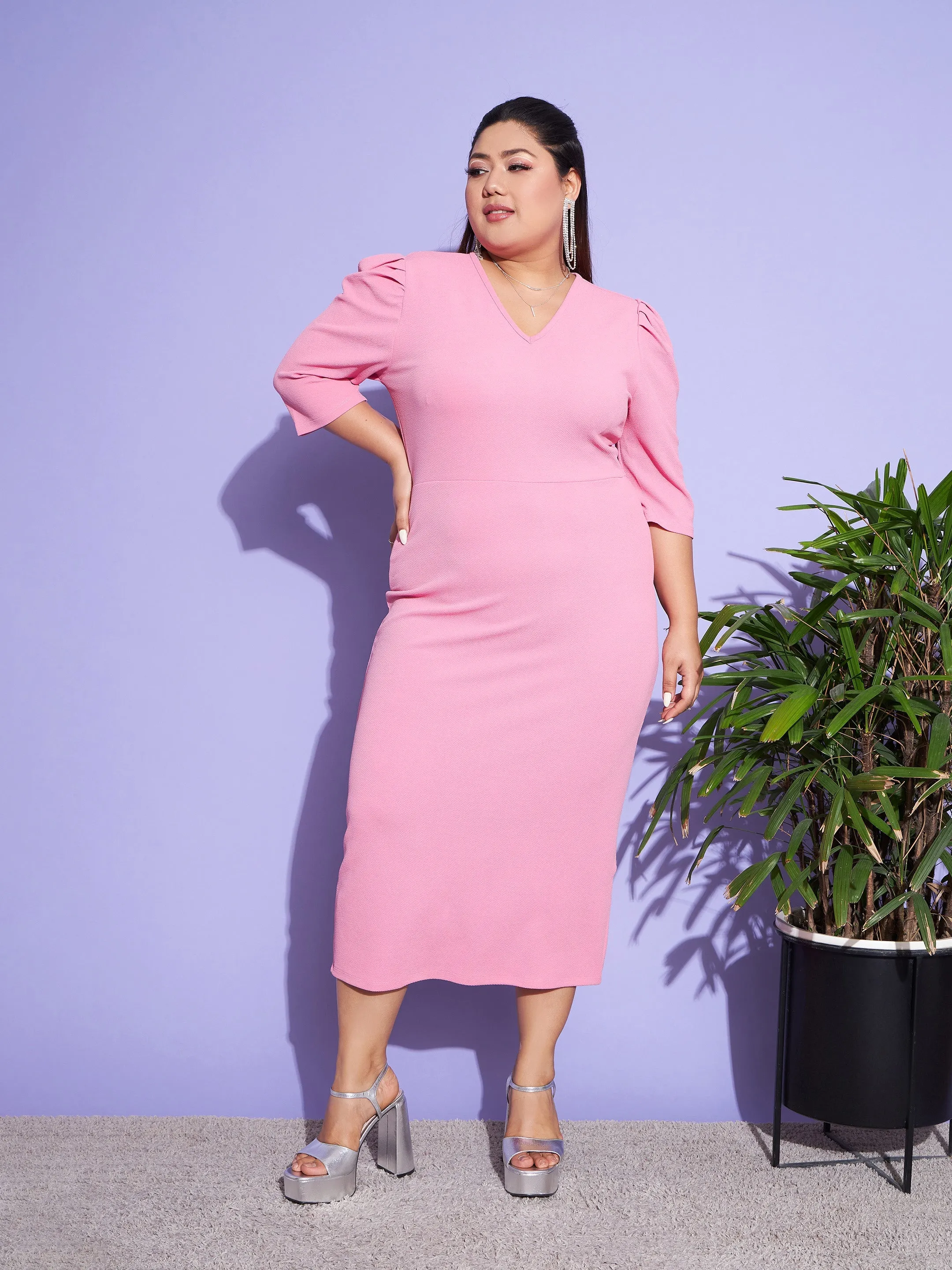 Women Pink Solid Bodycon Dress