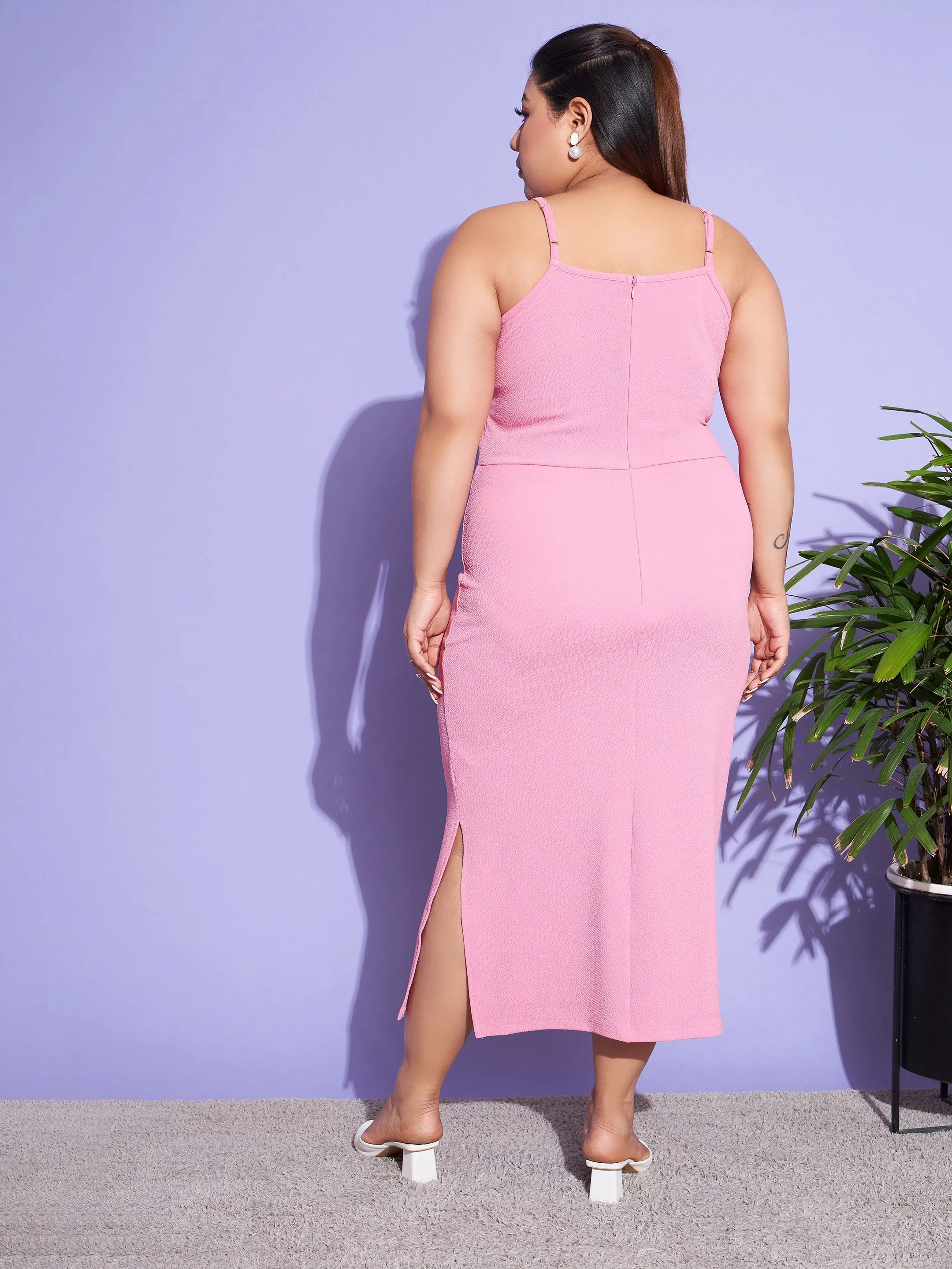 Women Pink Solid Strappy Dress With Shrug