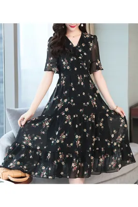 Women Ruffled V-Neck Floral Printed Dress - C5951TCD