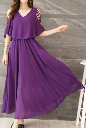 Women V-Neck Shawl Style Pleated Dress - C2487ZWD