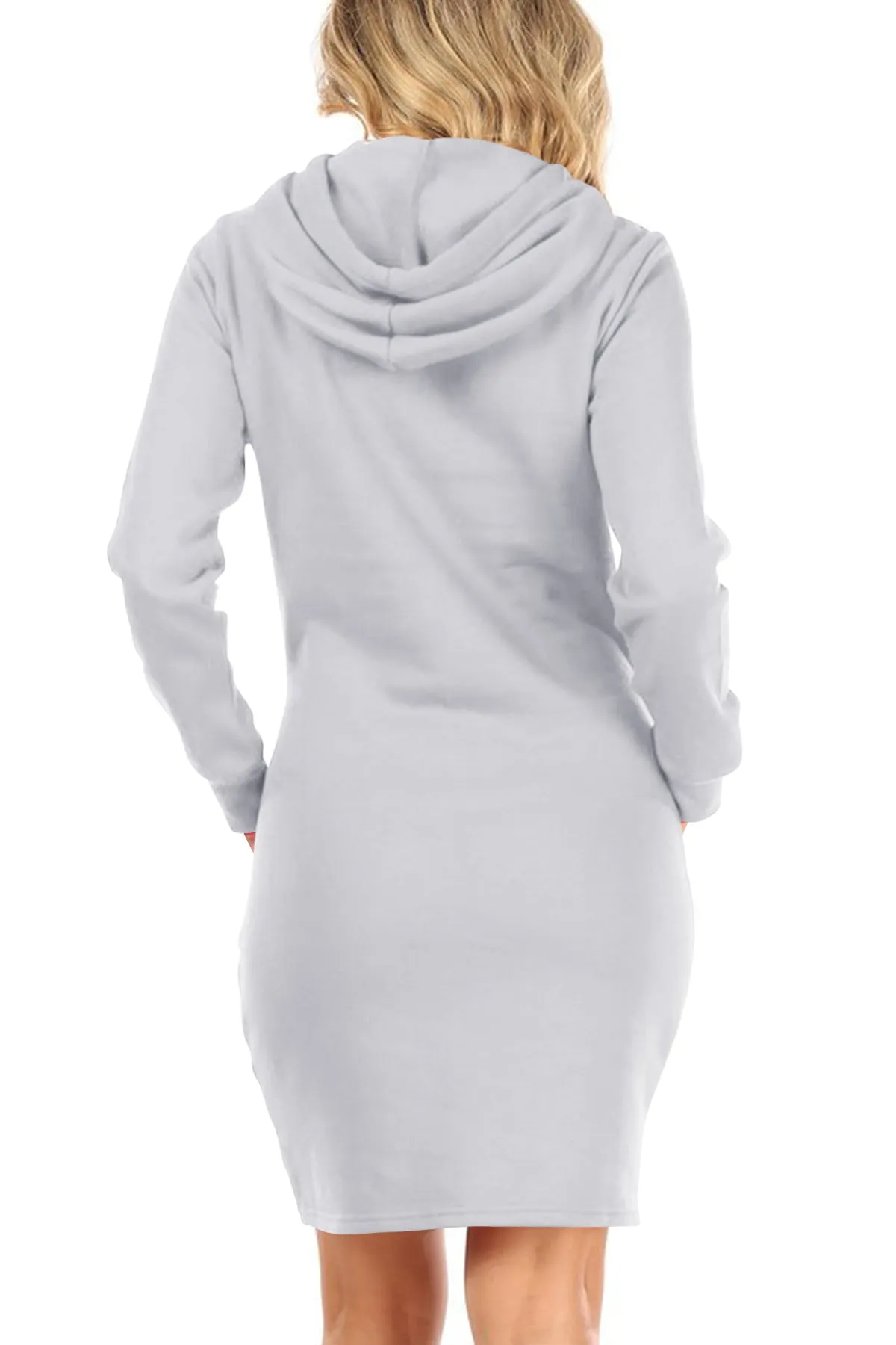 Women's Long Sleeve Fleece Pull On Mini Midi Solid Hooded Dress