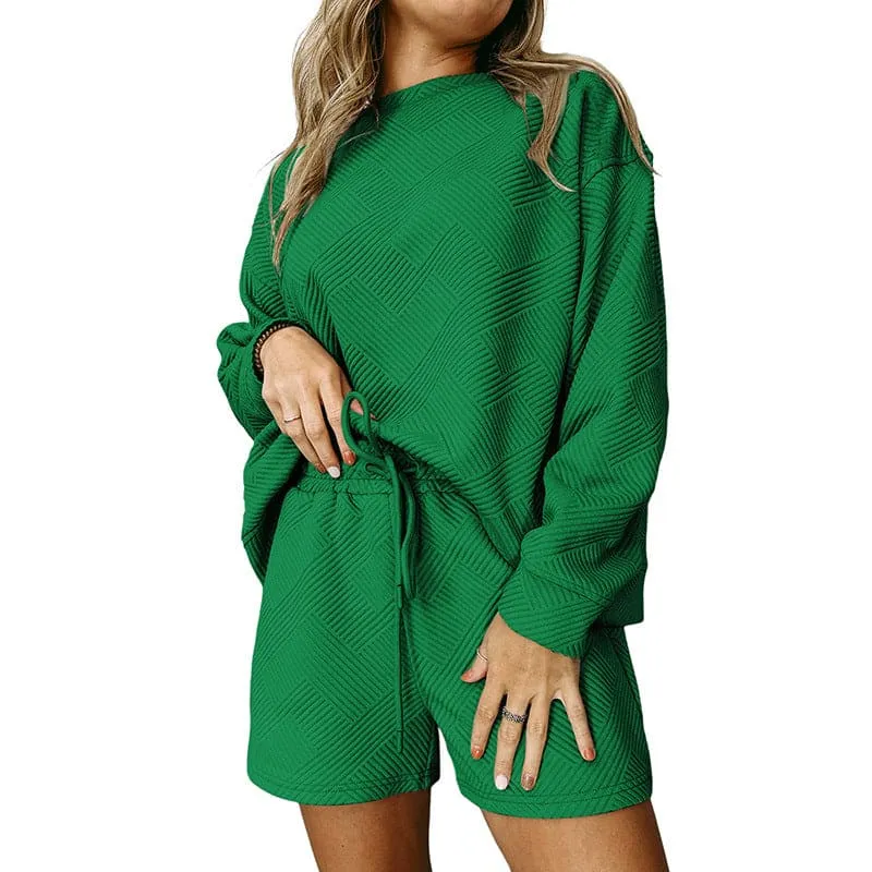 Women's Two-Piece Lounge Set - Long Sleeve Top & Shorts