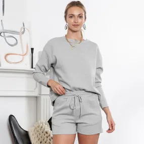 Women's Two-Piece Lounge Set - Long Sleeve Top & Shorts