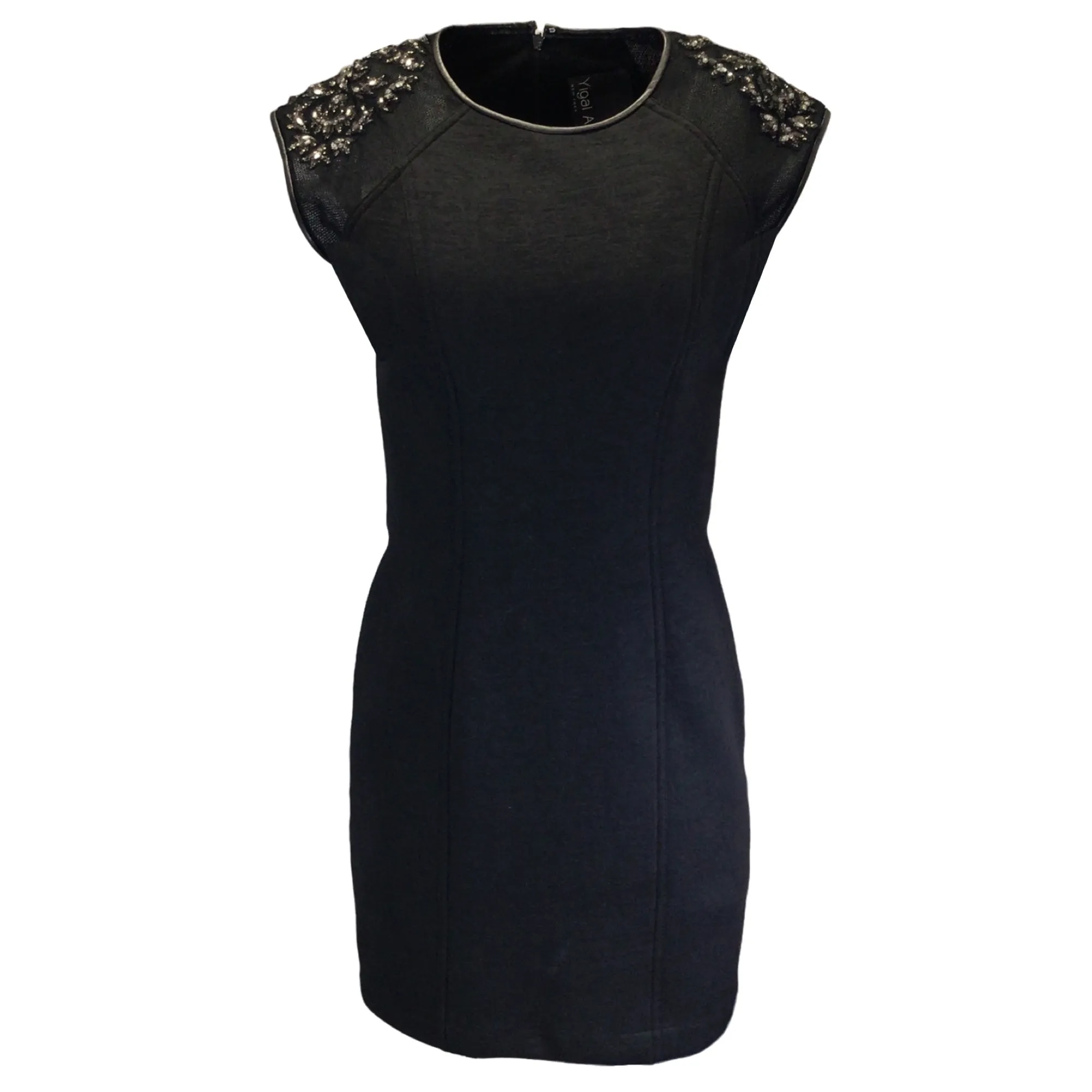 Yigal Azrouel Black Bejeweled Mesh Detail Knit Dress