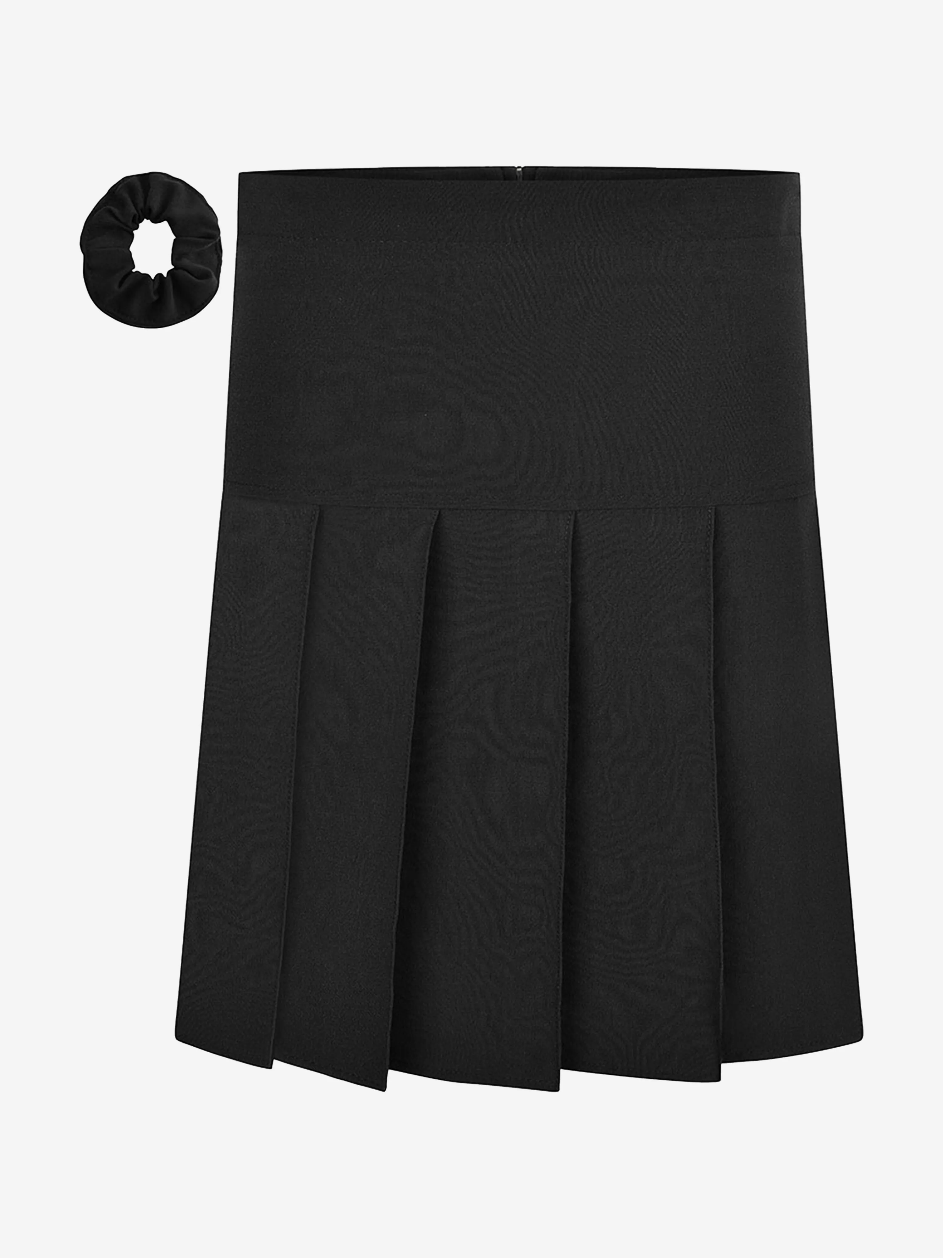 Zeco Girls School Pleated Skirt With Scrunchie (Regular Length) in Black